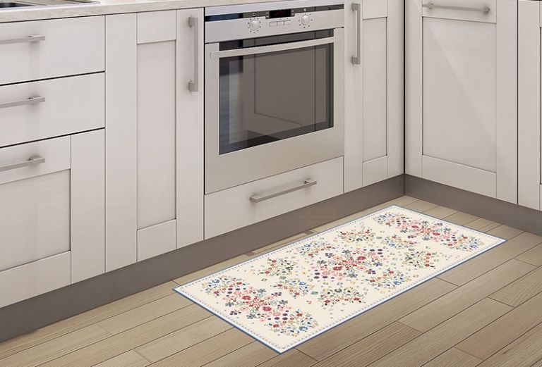 Alfombra Cocina Antideslizante - Floral Beige 97x48 cm