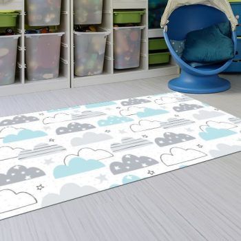 Alfombras Infantiles Lavables - Nubes Azul y Gris 143x97