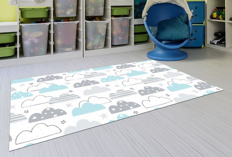 Alfombras Infantiles Lavables - Nubes Azul y Gris 143x97