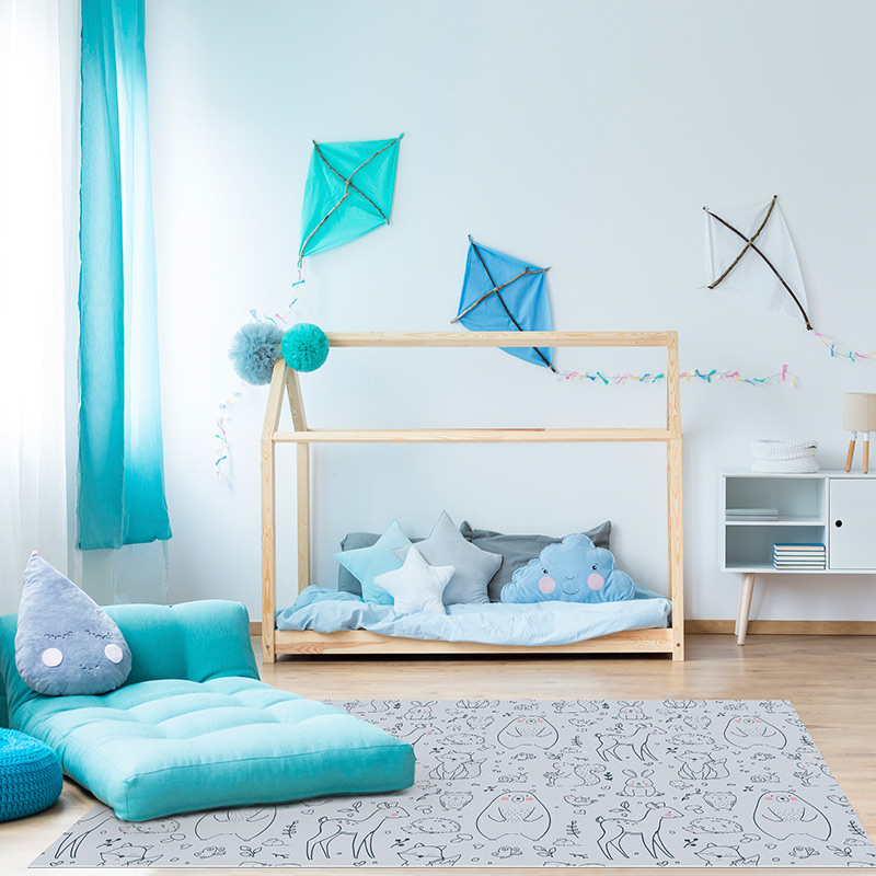 Tapis Vinyle Enfants Happy friends bleu  chambre Tapis Vinyle Enfants Happy friends bleu chambre