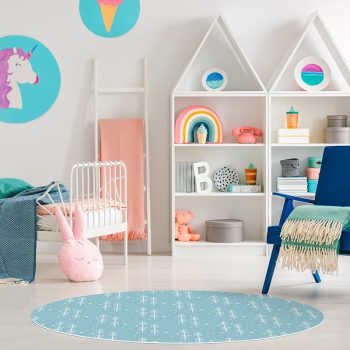 Tapis Vinyle Enfants rond flèches bleu ciel chambre