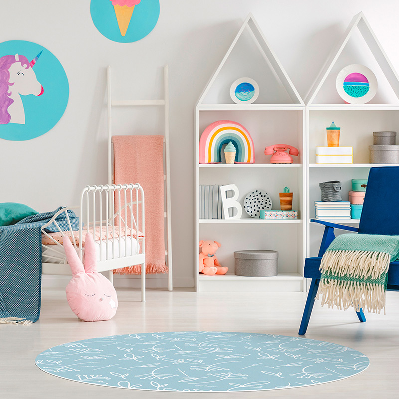 Tapis Vinyle Enfants rond Plantes Bleu chambre Tapis Vinyle Enfants rond Plantes Bleu chambre