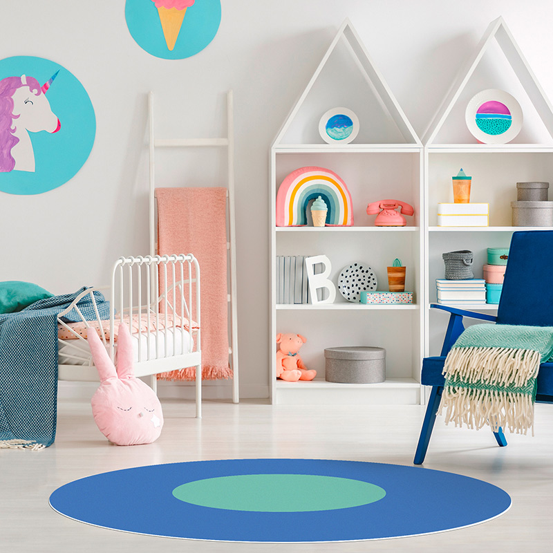 Tapis Vinyle Enfants rond Bleu et turquoise chambre Tapis Vinyle Enfants rond Bleu et turquoise chambre