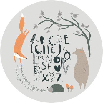 Tapis Vinyle Enfants rond ABC Forêt heureuse gris 60 x 60 cm