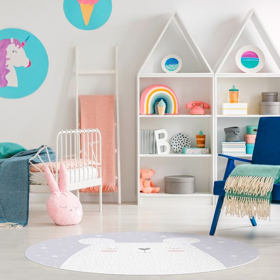 Tapis Vinyle Enfants rond Ours rêveur chambre