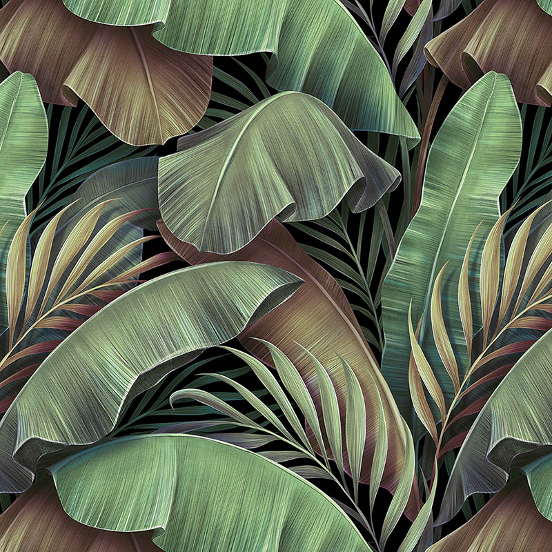 Tropical,Seamless,Pattern,With,Beautiful,Palm,,Banana,Leaves.,Hand-drawn,Vintage