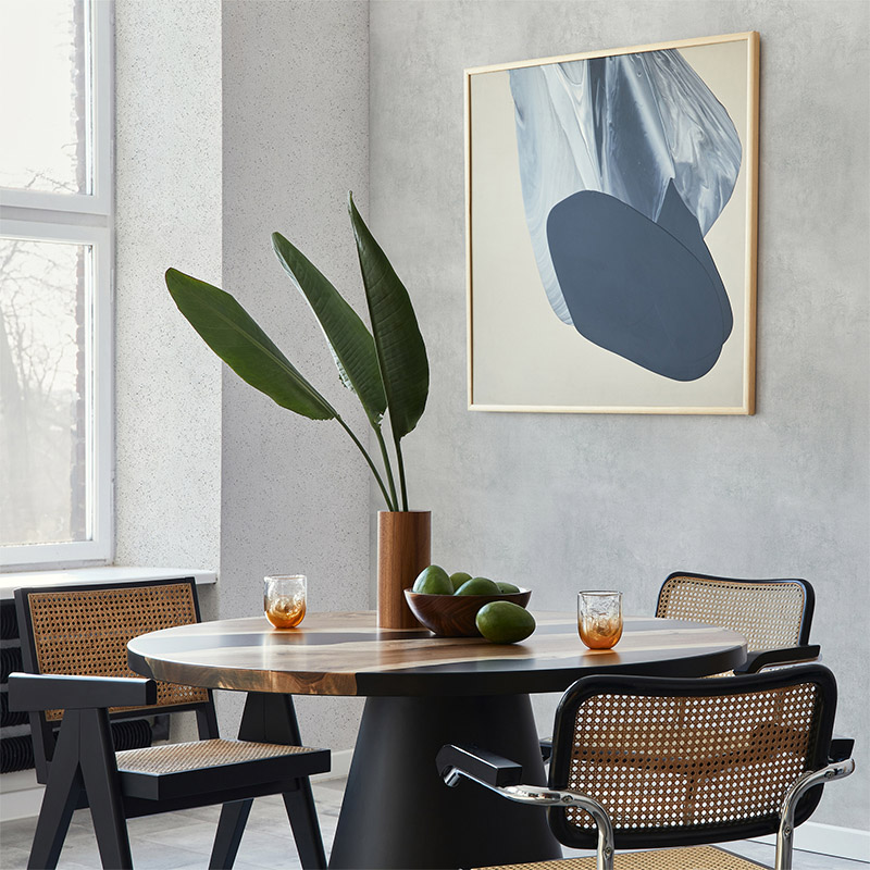 Stylish,Composition,Of,Dining,Room,Interior,With,Design,Table,,Modern