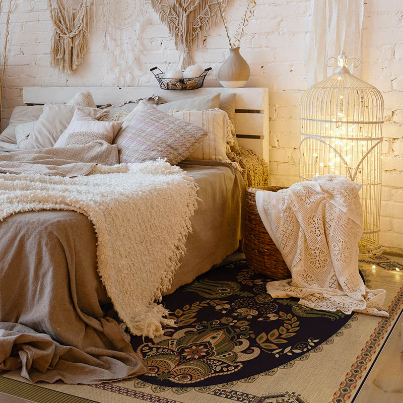 Side,View,Of,Lovely,Bedroom,With,Plaid,And,Pillows,On