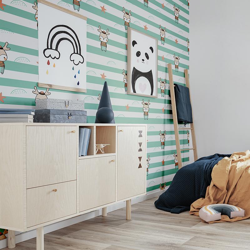 Stylish,Wooden,Commode,In,Bright,Bedroom,Interior,With,Poster,On