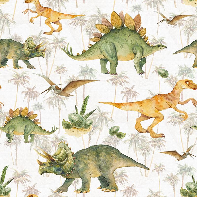 Dinosaur,Seamless,Pattern.,Watercolor,Cartoon,Dino,Wallpaper,On,Tropical,Background.