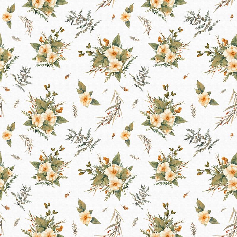 Watercolor,Seamless,Pattern,With,Beige,Flowers,,Berries,,Fern,And,Eucalyptus