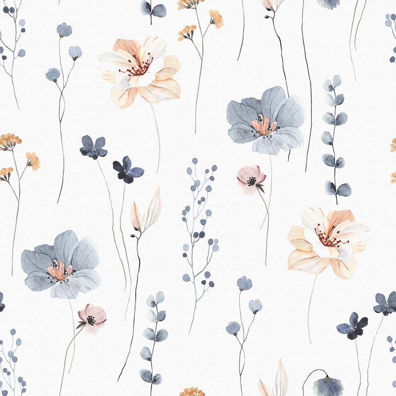 Floral,Seamless,Pattern,With,Abstract,Blue,And,Beige,Flowers,,Delicate