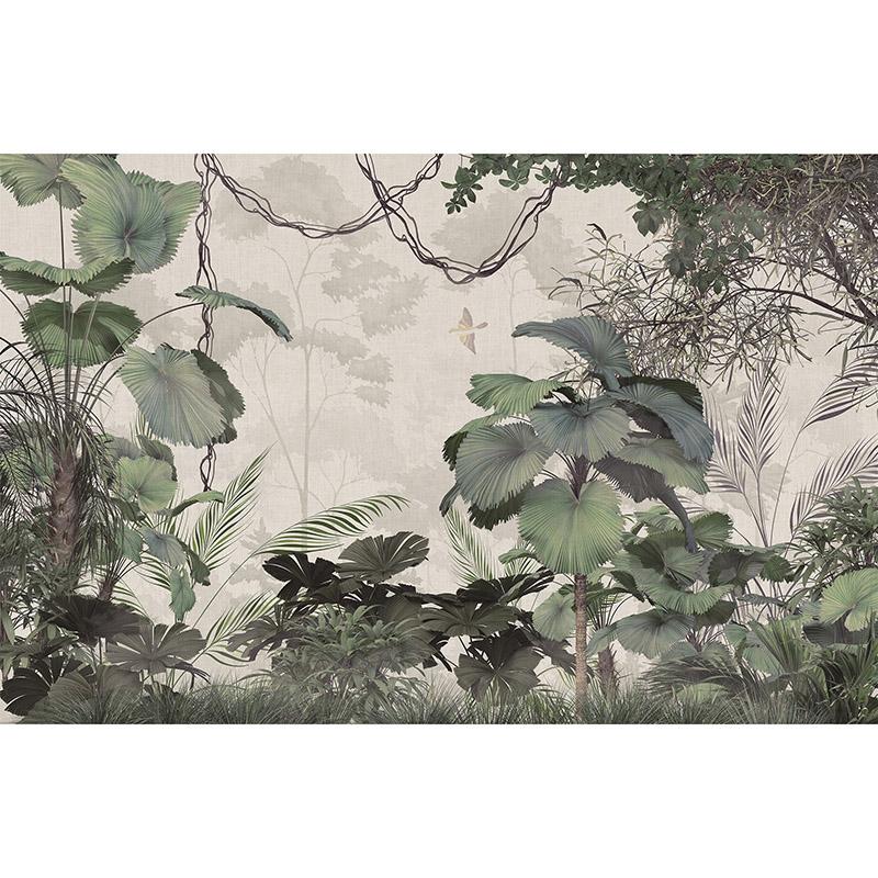 Tropical,Trees,And,Leaves,Wallpaper,Design,In,Foggy,Forest,-