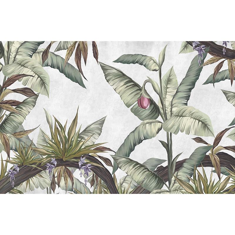 Tropical,Trees,And,Leaves,Wallpaper,Design,In,Foggy,Forest,-